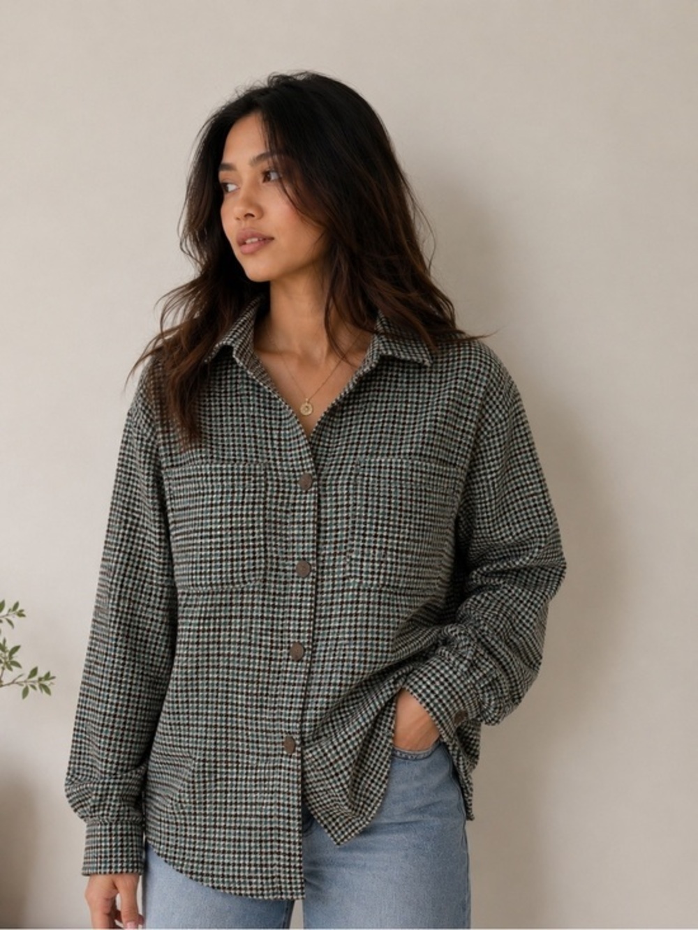 Rhythm Womens Evergreen Fall Plaid Wool Blend Shacket size XS